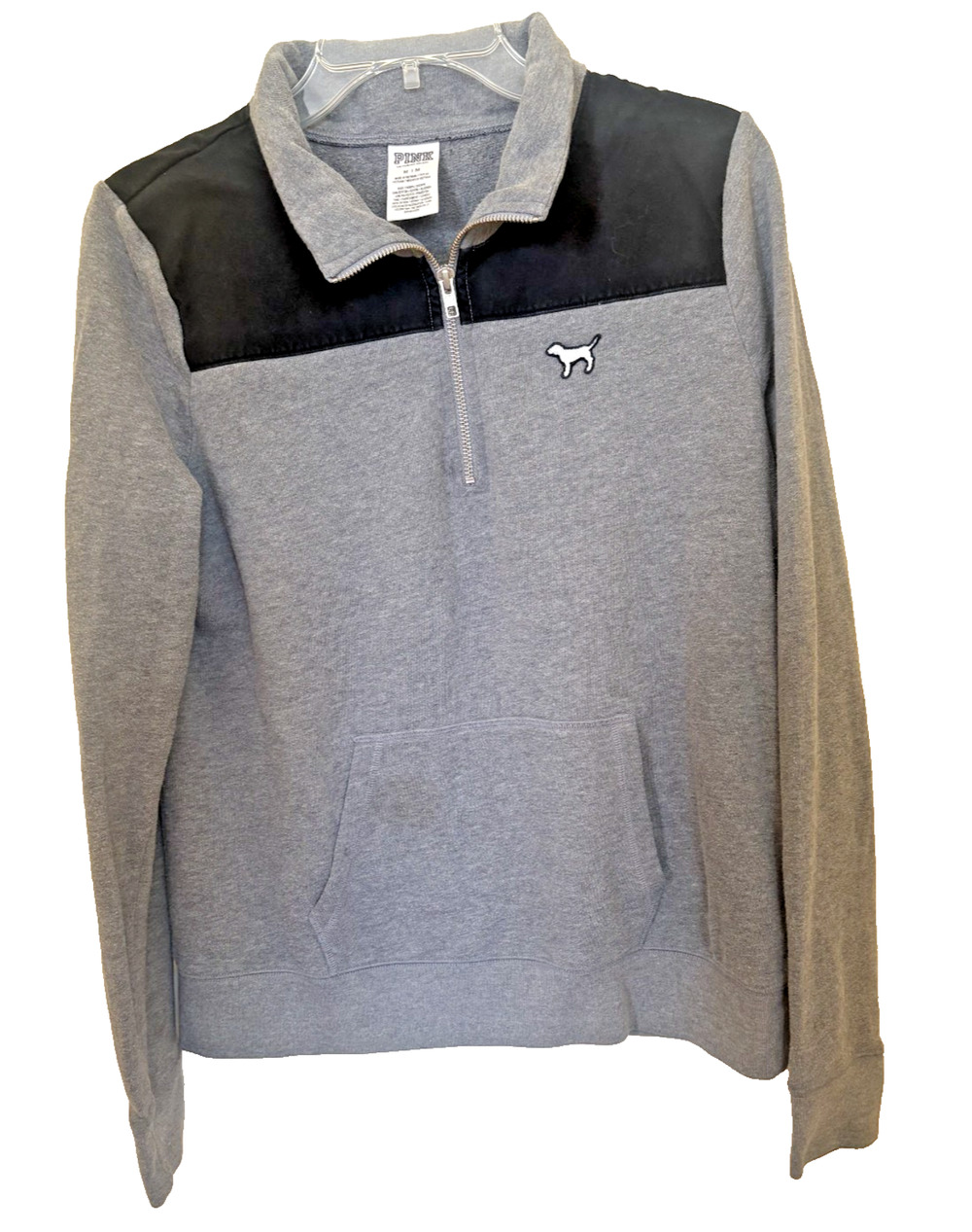 Victoria Secret Pink womens quarter zip pullover gray sweatshirt Medium